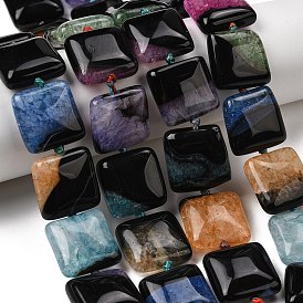 Природный агат бисер нитей, окрашенная и подогревом, квадратный