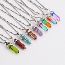 Hexagonal Prism Pendant & Bullet Crystal Necklace Set - Fashion Jewelry