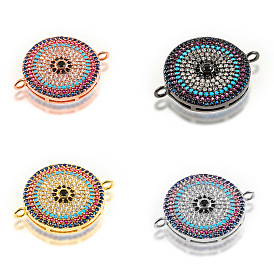Micro-inlaid rainbow CZ cake disc jewelry connector evil eye donut DIY jewelry accessories