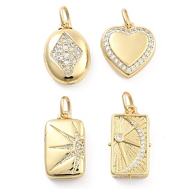 Brass Pave Clear Cubic Zirconia Pendants, with Jump Ring