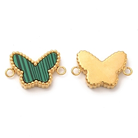 Synthetic Malachite Connector Charms, with Vacuum Plating 304 Stainless Steel Findings, Butterfly Links
