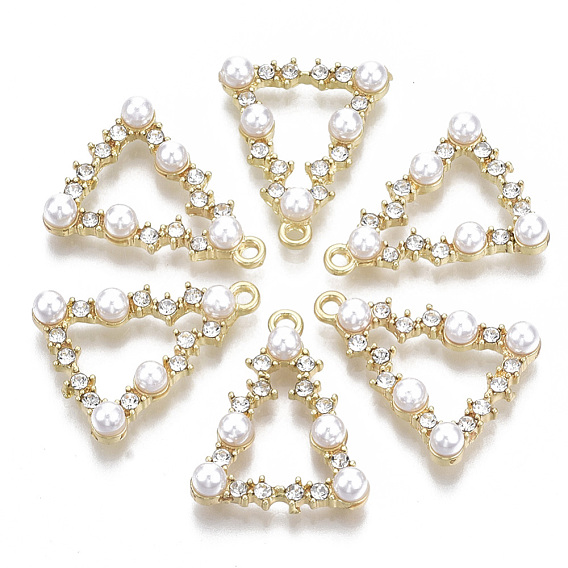 Alloy Pendants, with Crystal Rhinestone and ABS Plastic Imitation Pearl, Triangle