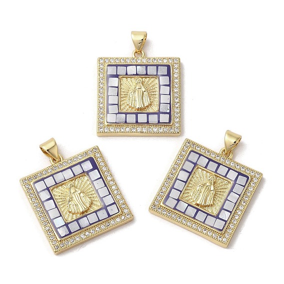 Латунные микро проложить кубического циркония подвески, с эмалевой оболочки, долговечный, без свинца и без кадмия, реальный 18 k позолоченный, квадрат со святой Богородицей