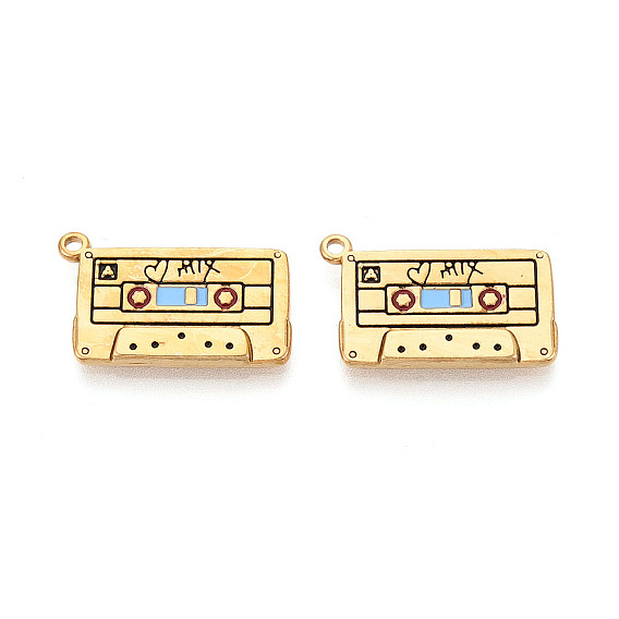 304 acier inoxydable émail pendentifs, breloques en ruban adhésif, placage ionique (ip), réel 18 k plaqué or