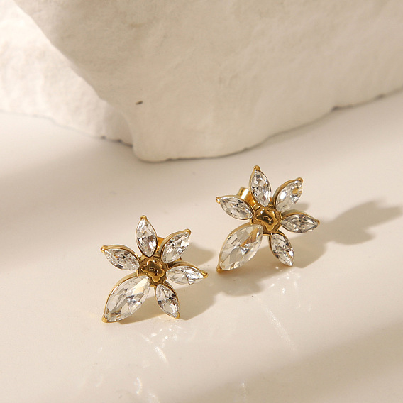 304 серьги-гвоздики из нержавеющей стали с микропаве из стекла и кубическим цирконием для женщин, цветок