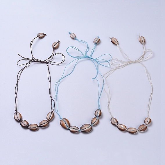 Waxed Cotton Cord Bib Necklaces, with Natural Cowrie Shell Beads