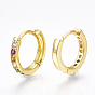 Brass Micro Pave Cubic Zirconia Huggie Hoop Earrings, Ring