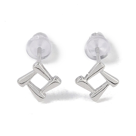 Rhodium Plated Square 999 Sterling Silver Stud Earrings for Women, with 999 Stamp