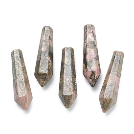 Natural Rhodonite Pointed Beads, Healing Stones, Reiki Energy Balancing Meditation Therapy Wand, Bullet, Undrilled/No Hole Beads, Faceted, for Wire Wrapped Pendants Making