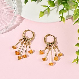 Natural Amber Hoop Earrings, 201 Stainless Steel Dangle Earrings for Women