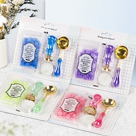 Flower Sealing Wax Particles, for Retro Seal Stamp, with Spoon, Candle, Stamp Head and Stamp Handle
