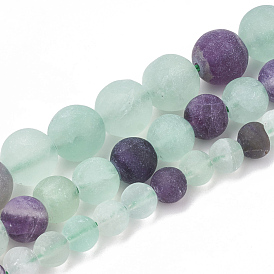Natural Fluorite Beads Strands, Frosted, Round