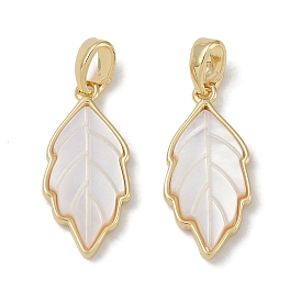 Brass Pave Shell Pendants, Leaf Charms