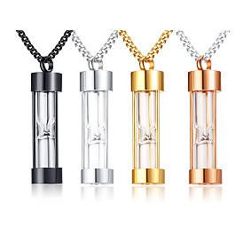 Glass Hourglass Urn Ashes Pendant Necklace, 316L Stainless Steel Memorial Jewelry for Men Women