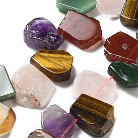 Améthyste naturelle, cristal de quartz, aventurine verte, quartz rose, cornaline et oeil de tigre, brins de perles, nuggets, top foré