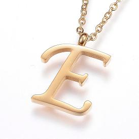 304 Stainless Steel Initial Pendant Necklaces, Letter E, with Cable Chains and Lobster Clasp