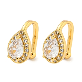 Brass Micro Pave Clear Cubic Zirconia Cuff Earrings for Women, Teardrop