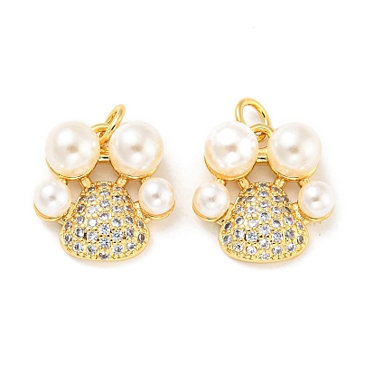 Покрытие стойки латунь микропаве прозрачные подвески из кубического циркония, с пластиковым искусственным жемчугом и прыгающим кольцом, долговечный, без свинца и без кадмия, очарование отпечатка лапы