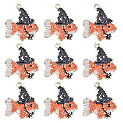 28 шт. Подвески из сплава эмали, рыба с волшебными шапками, золотой свет