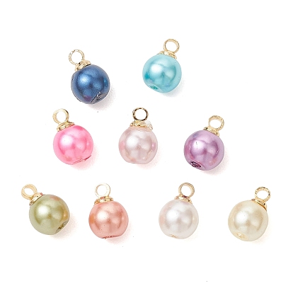 Круглые подвески из перламутрового стекла с латунными креплениями, расписанные методом запекания., золотые