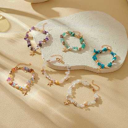 Драгоценный камень бисером браслеты, браслеты с подвесками в виде морских звезд и раковин для женщин, Сплав с поиска