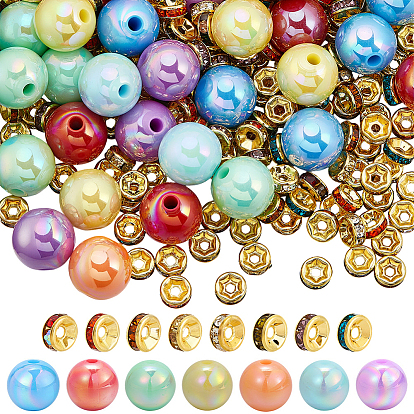 Наборы для изготовления ювелирных изделий своими руками, включают в себя латунные бусины-разделители со стразами и непрозрачные акриловые бусины