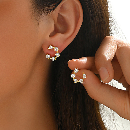 925 boucles d'oreilles rondes et plates en argent sterling, avec de la zircone cubique clair