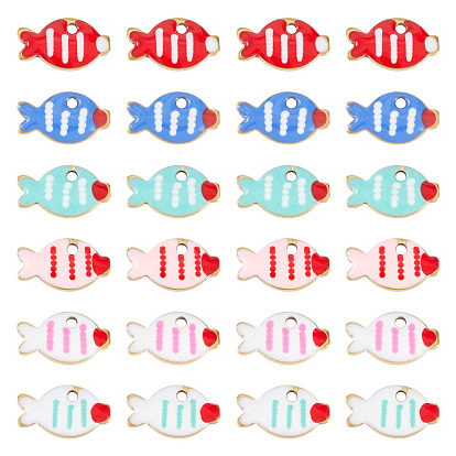 30шт 6 цвета подвески из нержавеющей стали, с эмалью, очарование рыбы, золотые