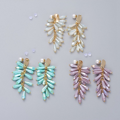 Electroplate Glass Cluster Beads Stud Earrings, with Brass Stud Earring Findings, Acrylic Pearl & Plastic Ear Nuts, Earring Backs, Cardboard Boxes and Plastic Resealable Bags