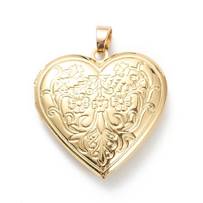 Brass Locket Pendants, Photo Frame Pendants for Necklaces, Long-Lasting Plated, Heart