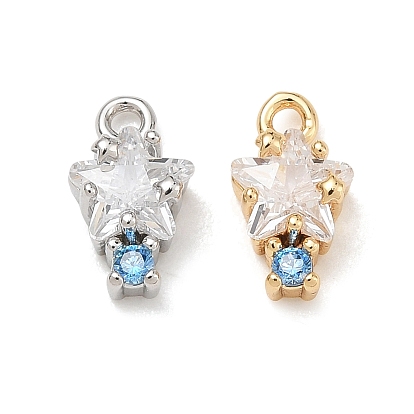 Brass Micro Pave Sky Blue Cubic Zirconia Charms, Star Charms