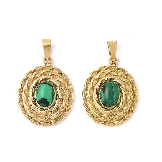 304 подвески из нержавеющей стали, овальные подвески из синтетического малахита, ионное покрытие (ip)