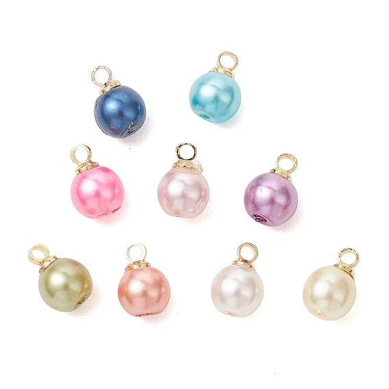 Круглые подвески из перламутрового стекла с латунными креплениями, расписанные методом запекания., золотые