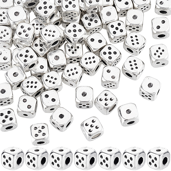 60 бусины из сплава в тибетском стиле, игральная кость