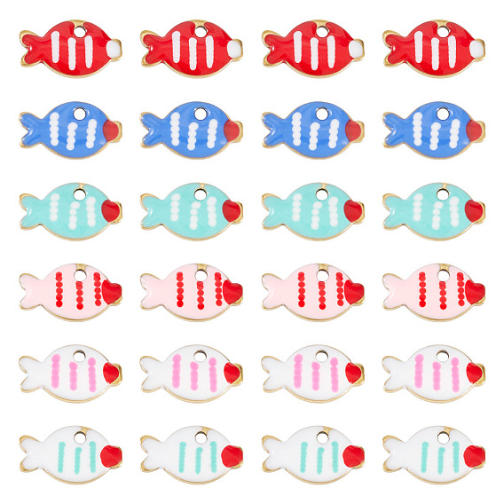 30шт 6 цвета подвески из нержавеющей стали, с эмалью, очарование рыбы, золотые