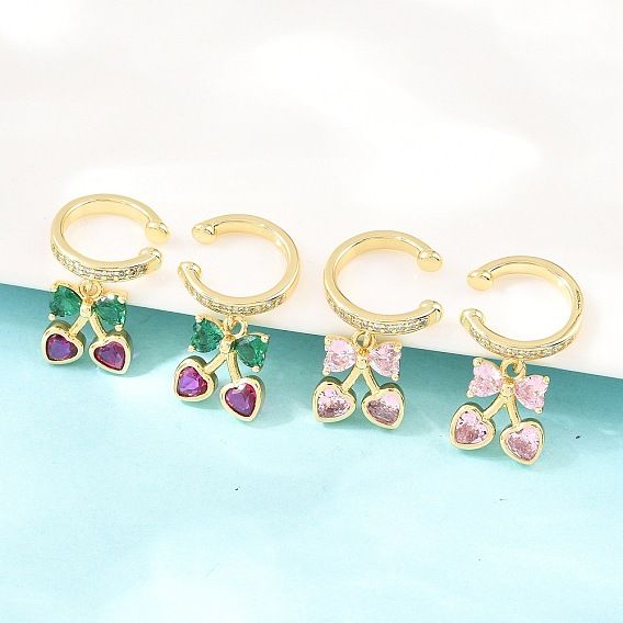 Серьги-манжеты из циркония, без кадмия и без свинца, долговечный, стойки покрытие, вишня с бантом, реальный 18 k позолоченный