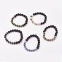 Gemstone & Lava Rock Stretch Bracelets, with Iron Beads, Stainless Steel Bead Spacer