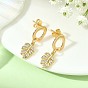 Brass Micro Pave Clear Cubic Zirconia Dangle Stud Earrings for Women, Leaf