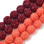 Colliers de perles sculptées en corail synthétique teint, perles rondes à motif floral