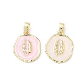 Латунь эмаль подвески, круглый в форме ракушки, реальный 18 k позолоченный