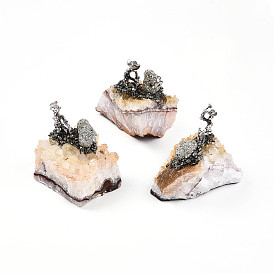 Скульптура из кластера натуральных драгоценных камней, со старинным серебряным сплавом шахтер, для украшения рабочего стола домашнего офиса