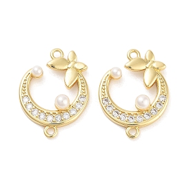 Стойка покрытие латунь паве кубический цирконий луна с бабочкой соединительные подвески, с абс пластмассовой имитационной жемчужиной, долговечный, без свинца и без кадмия