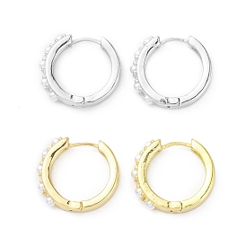 Circle Ring Rack Plating Brass Plastic Pearl Bead Hoop Earrings for Women, Long-Lasting Plated, Lead Free & Cadmium Free