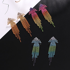 Multi-color Gradient Rhinestone Tassel Earrings for Women, Fashionable and Slimming Evening Dress Ear Drops