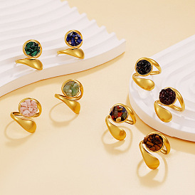 Ограненный драгоценный камень с 304 открытыми кольцами из нержавеющей стали, плоско-круглые, золотые