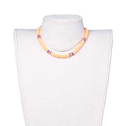 Handmade Polymer Clay Heishi Beads Choker Necklaces, with Brass Spacer Beads and 304 Stainless Steel Findings