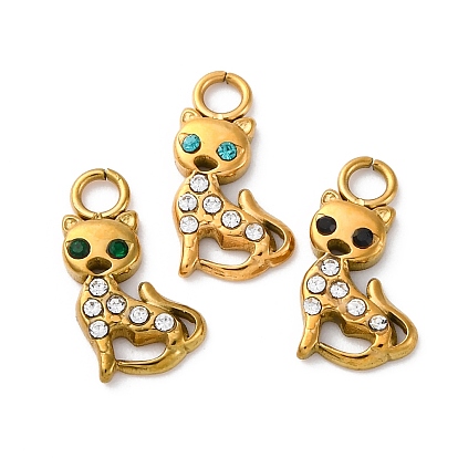 304 из нержавеющей стали горный хрусталь подвески, ионное покрытие (ip), реальный 14 k позолоченный, кошка