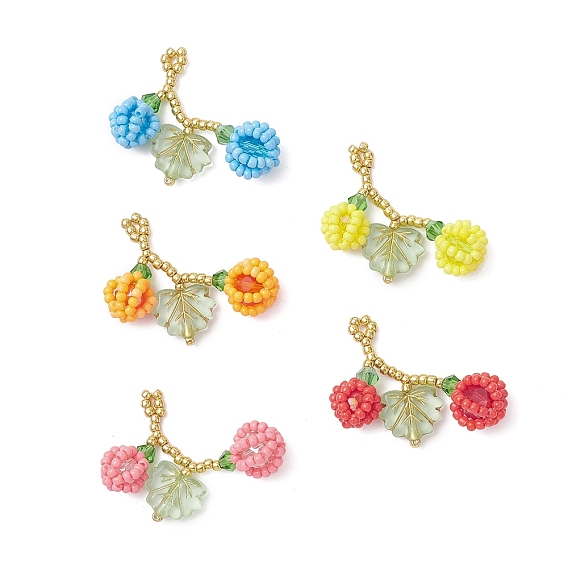 Подвески из стеклянных бусин в виде ягод и листьев, со стеклом и акрилом