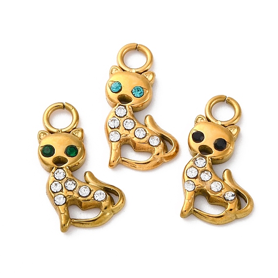 304 из нержавеющей стали горный хрусталь подвески, ионное покрытие (ip), реальный 14 k позолоченный, кошка