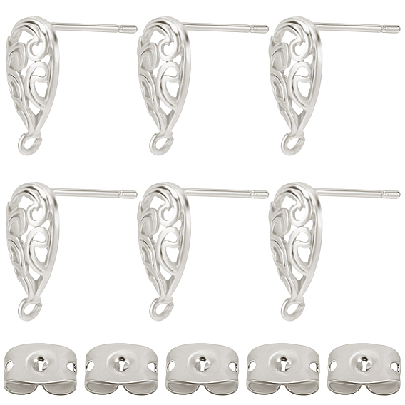 20PCS Brass Stud Earring Findings, with Loop, Teardrop, Nickel Free, with 20Pcs Brass Friction Ear Nuts